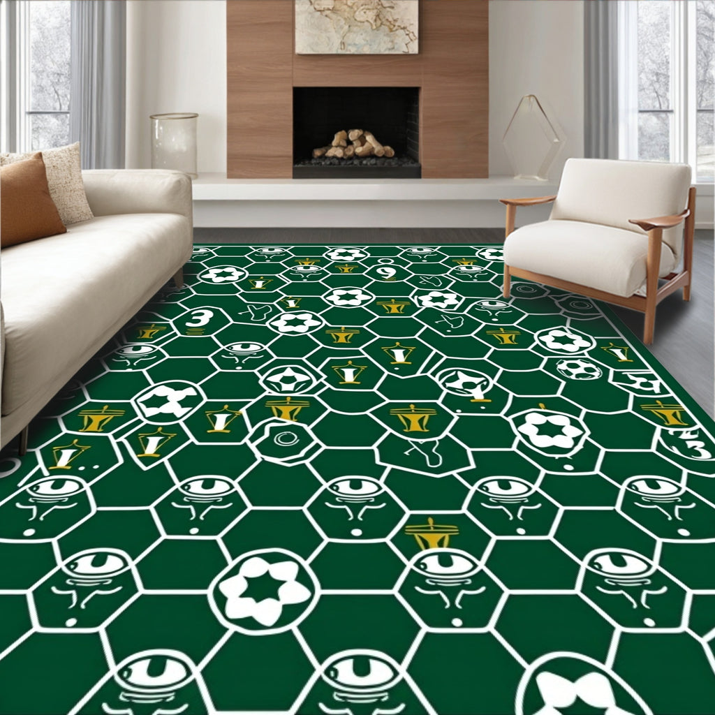 Green White Football Mosaic Hexagonal Rug