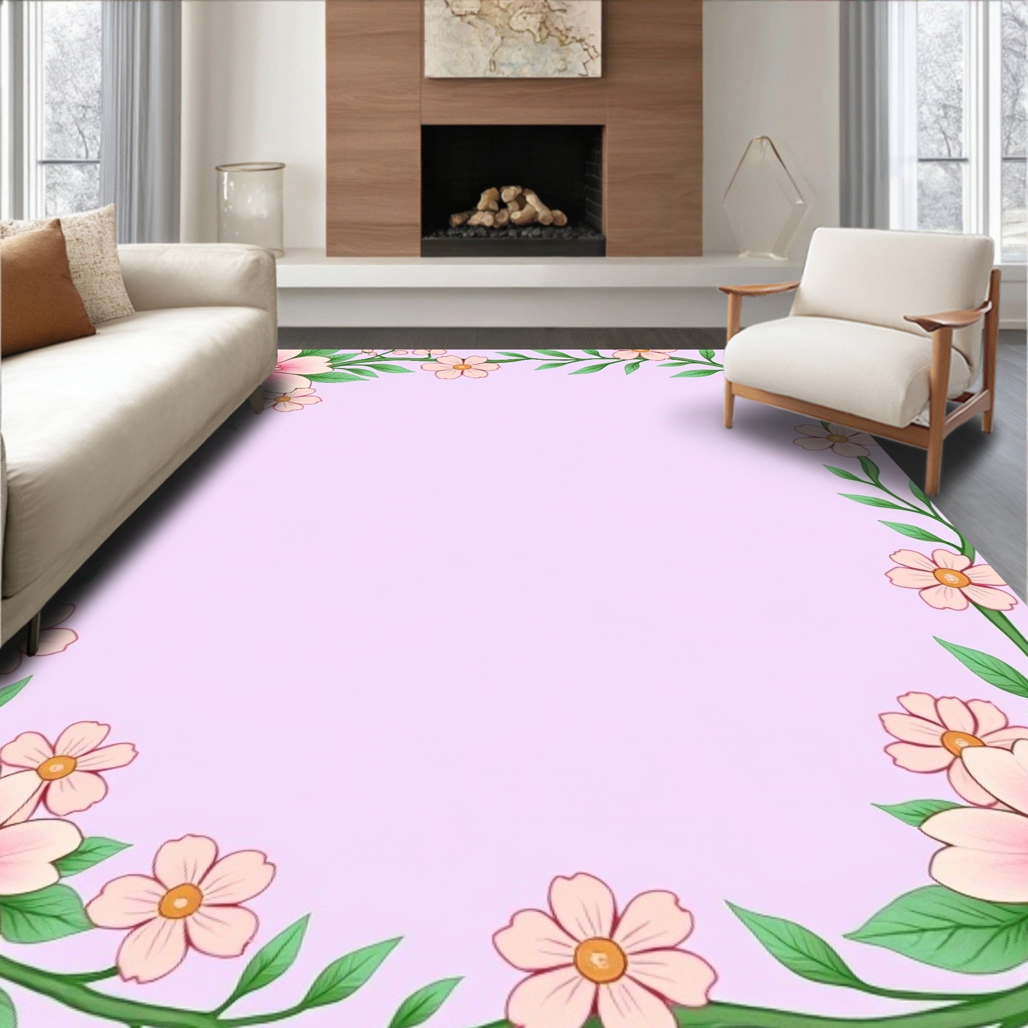 Garden Pink Blossom Green Vine Rug
