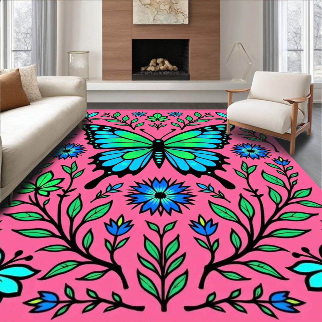 Whimsical Butterfly Garden Pink Rug