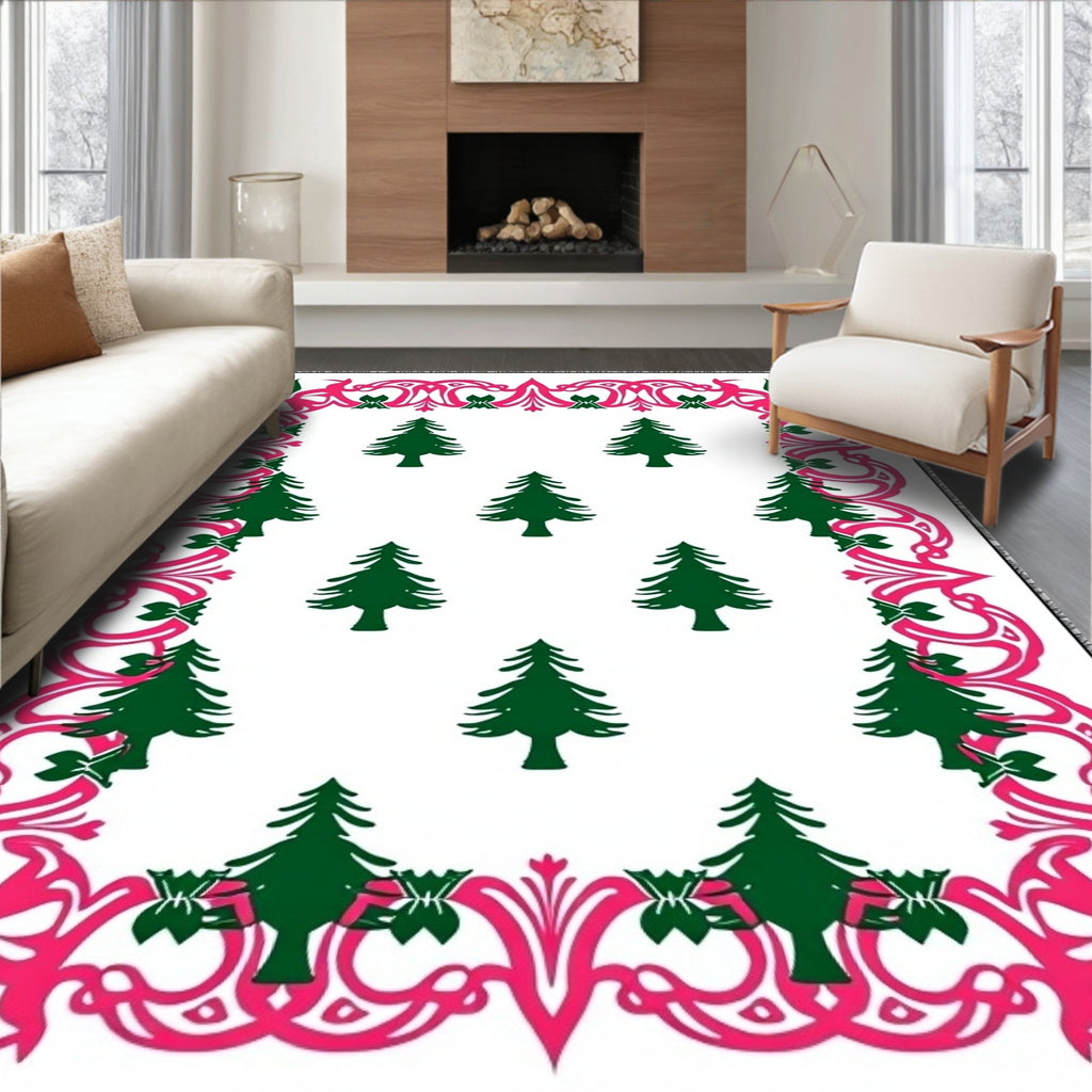 Pink Evergreen Boughs Border Rug
