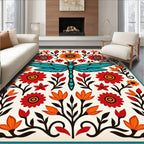 Mid-century Dragonfly Floral Folk Art Rug