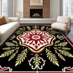 Deep Red Gold Floral Medallion Black Rug