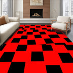 Crimson Black Checkered Square Tessellation Rug