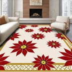 Crimson Floral Gold Border Medallion Rug