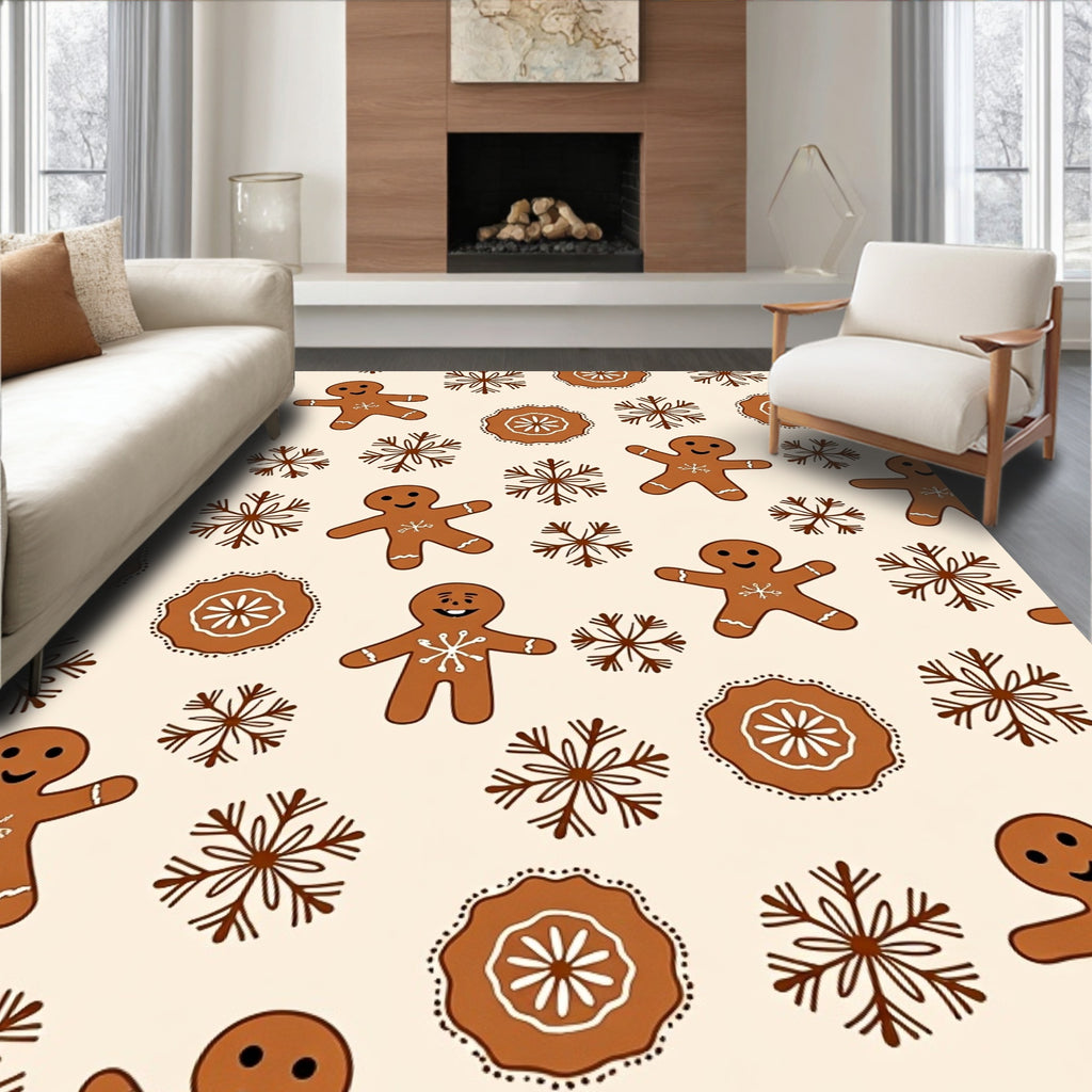 Cheerful Gingerbread Snowflakes Holiday Rug