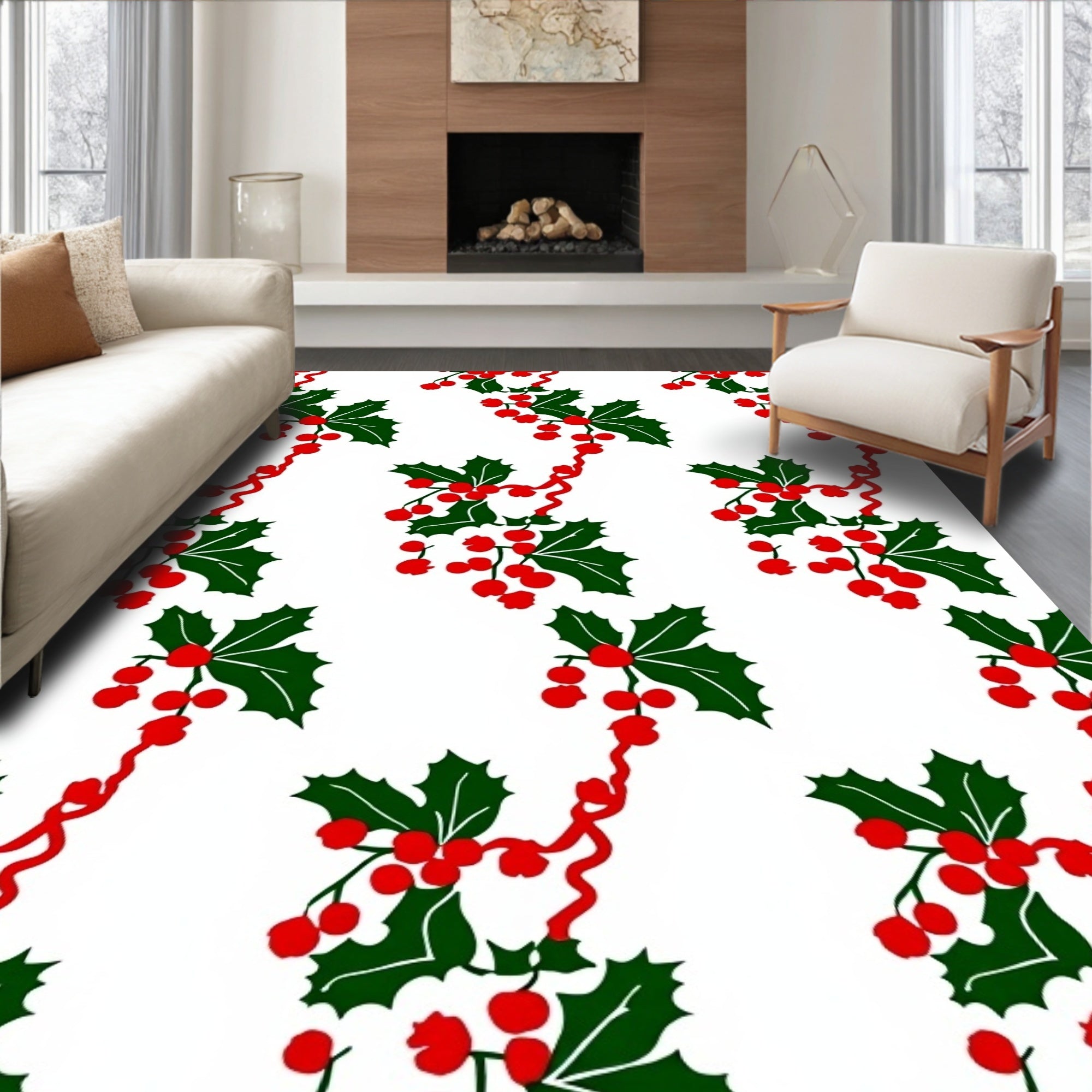 Holly Berry Red Ribbon Garland Rug