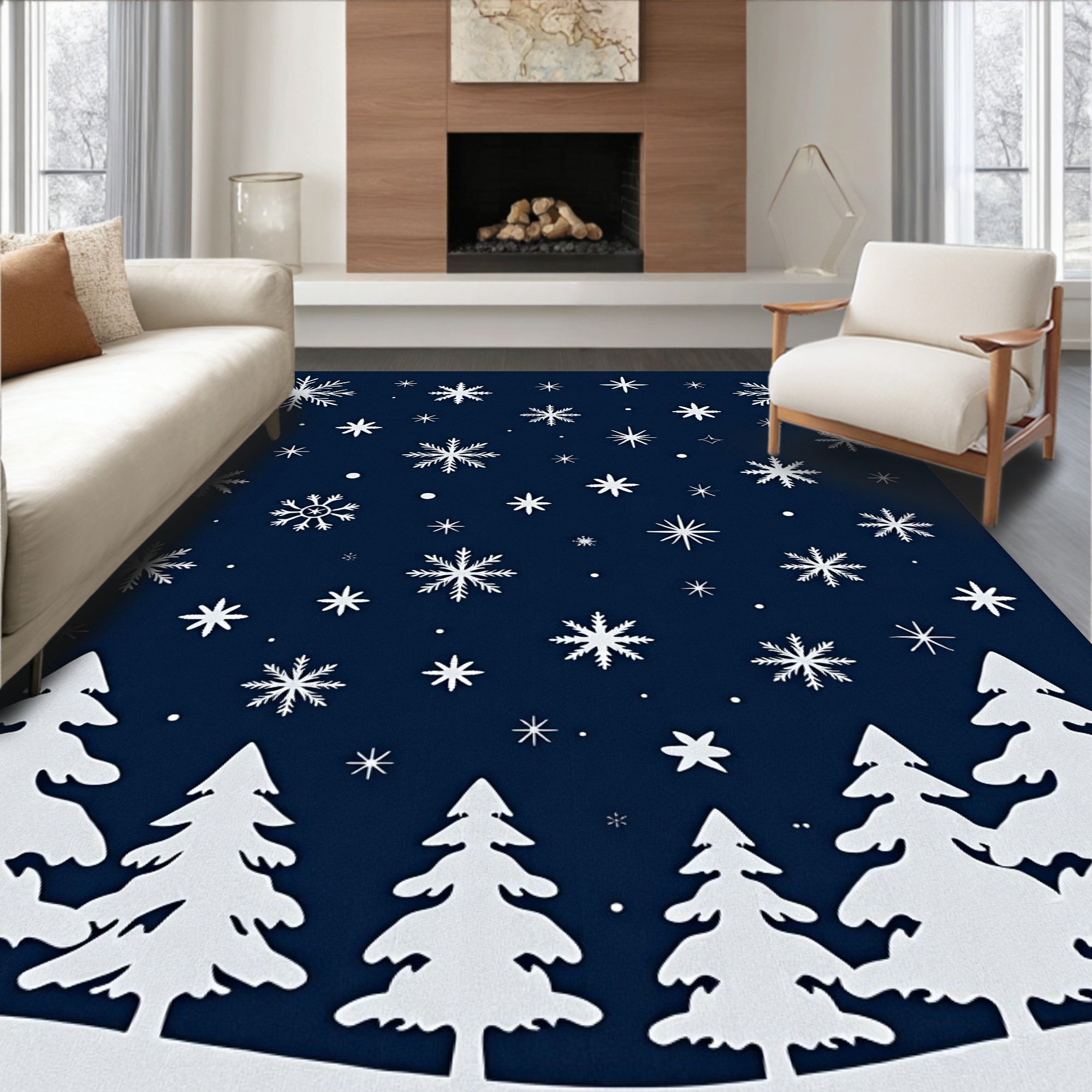 Winter Snowfall Evergreen Silhouette Rug