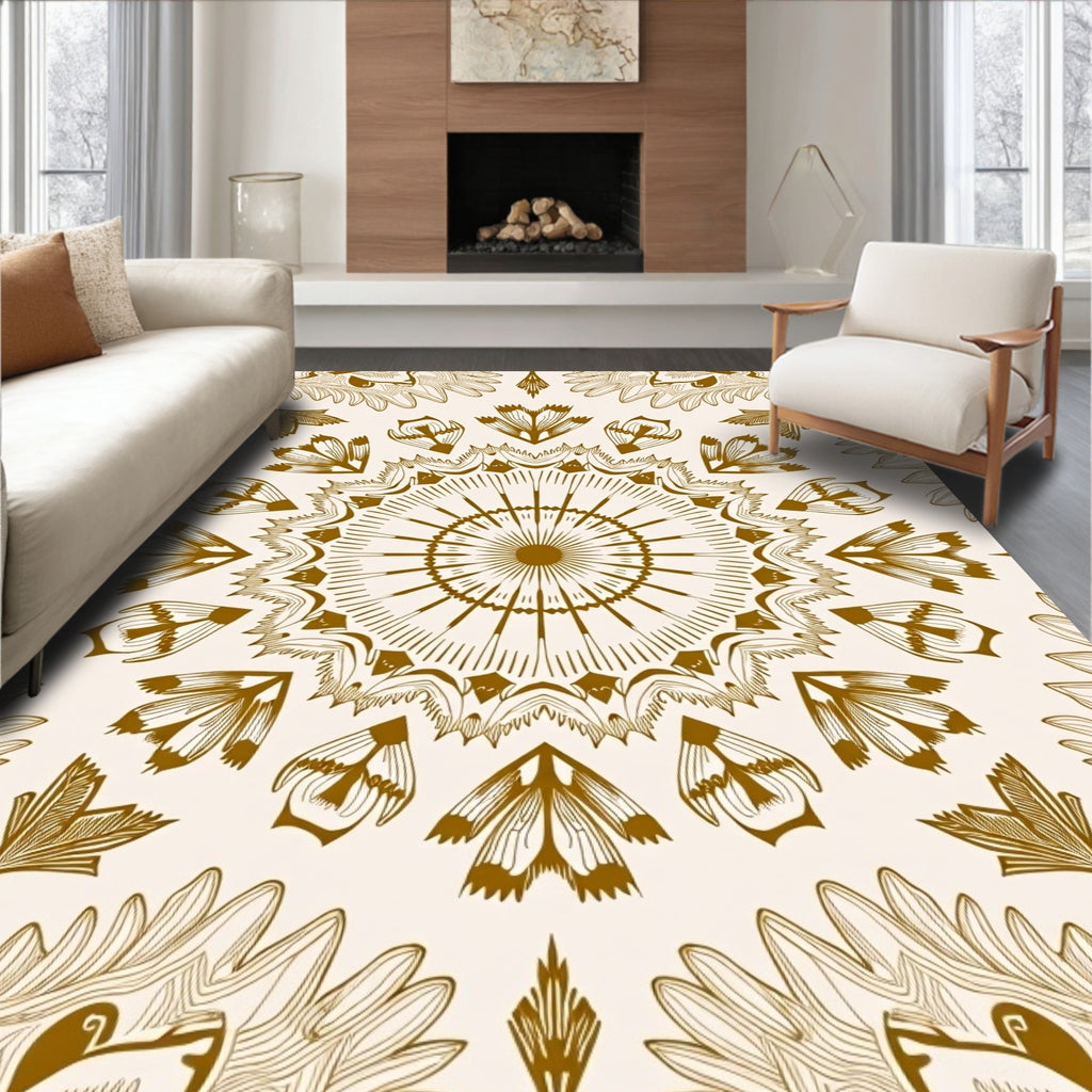 Golden Floral Mandala Medallion Rug