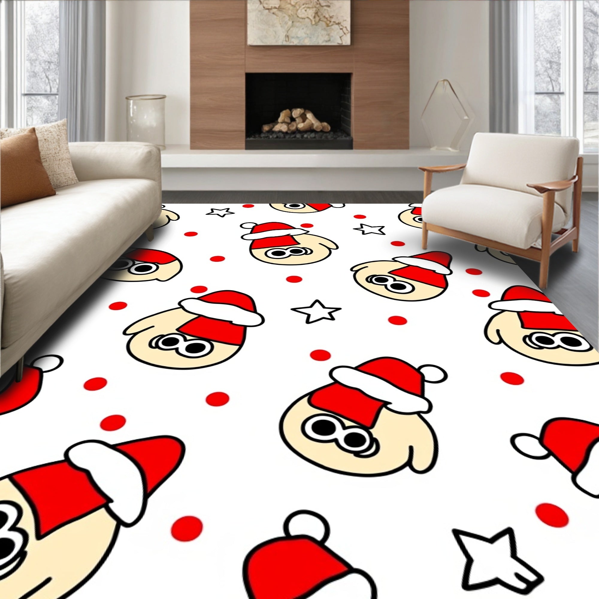 Festive Holiday Character Red Dot Star Rug