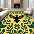 Bold Black Bird Green Foliage Yellow Rug