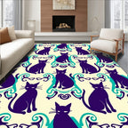 Purple Cats Teal Curls Cream Background Rug