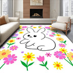 Cute Bunny Amongst Colorful Spring Flowers Rug