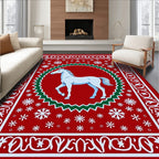 Crimson White Horse Snowflakes Medallion Rug