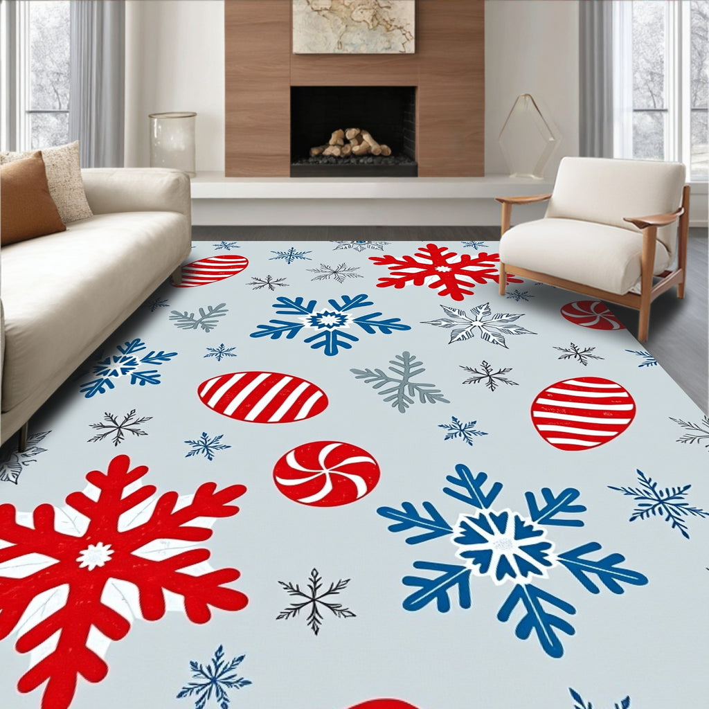 Red Blue Snowflake Candy Collection Rug