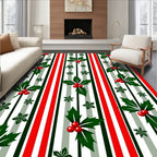 Festive Holly Berries Vertical Stripe Rug