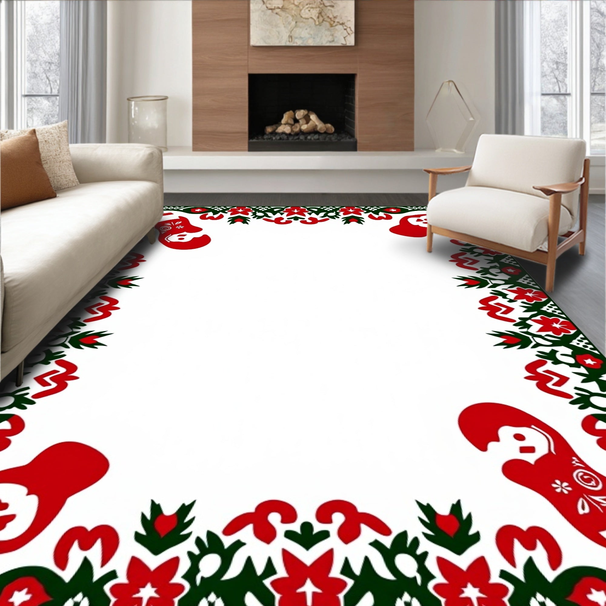 Red Green Mitten Floral Border Rug