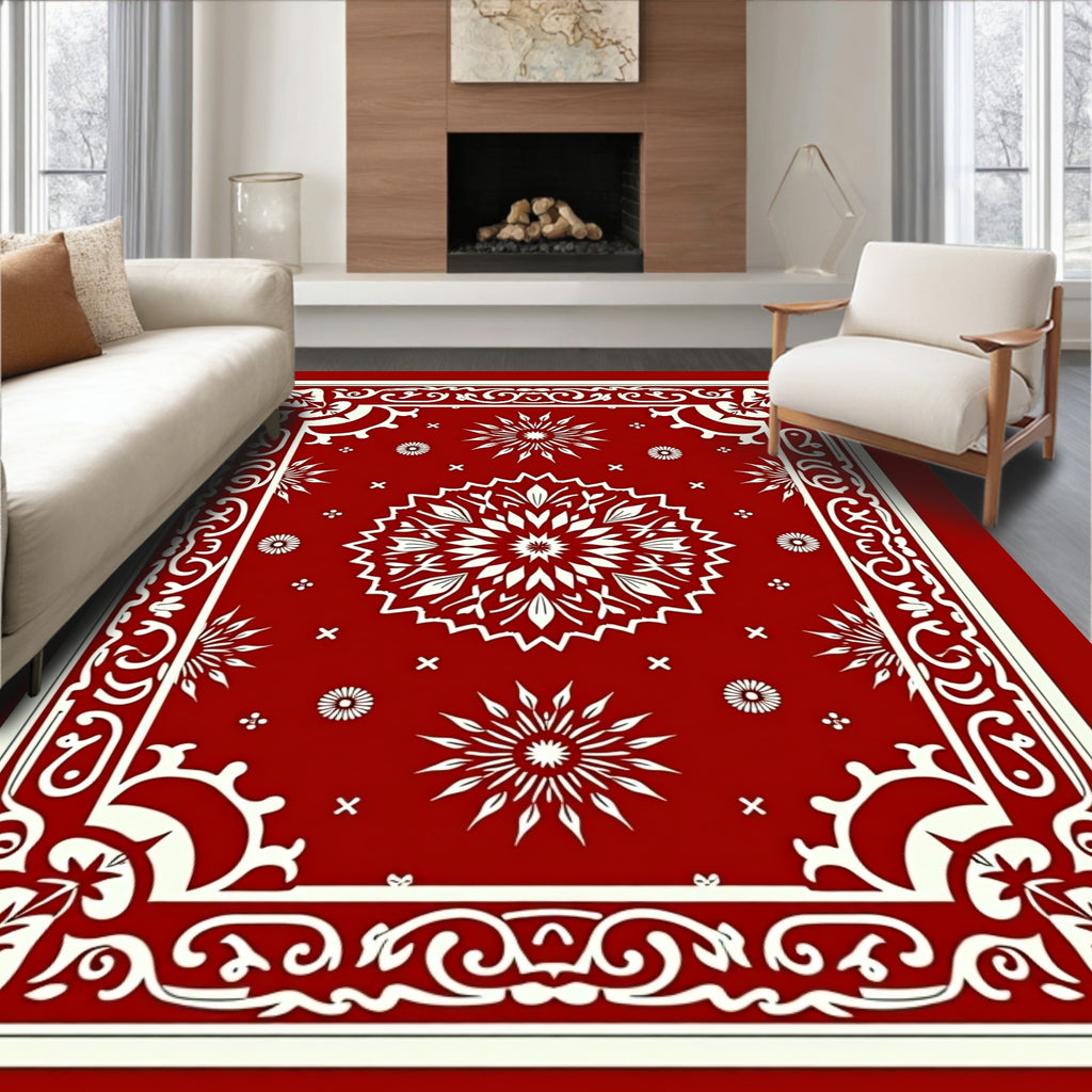 Crimson Red Medallion Floral Border Rug
