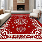 Crimson Red Medallion Floral Border Rug