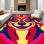 Vibrant Crimson Yellow Dog Face Rug