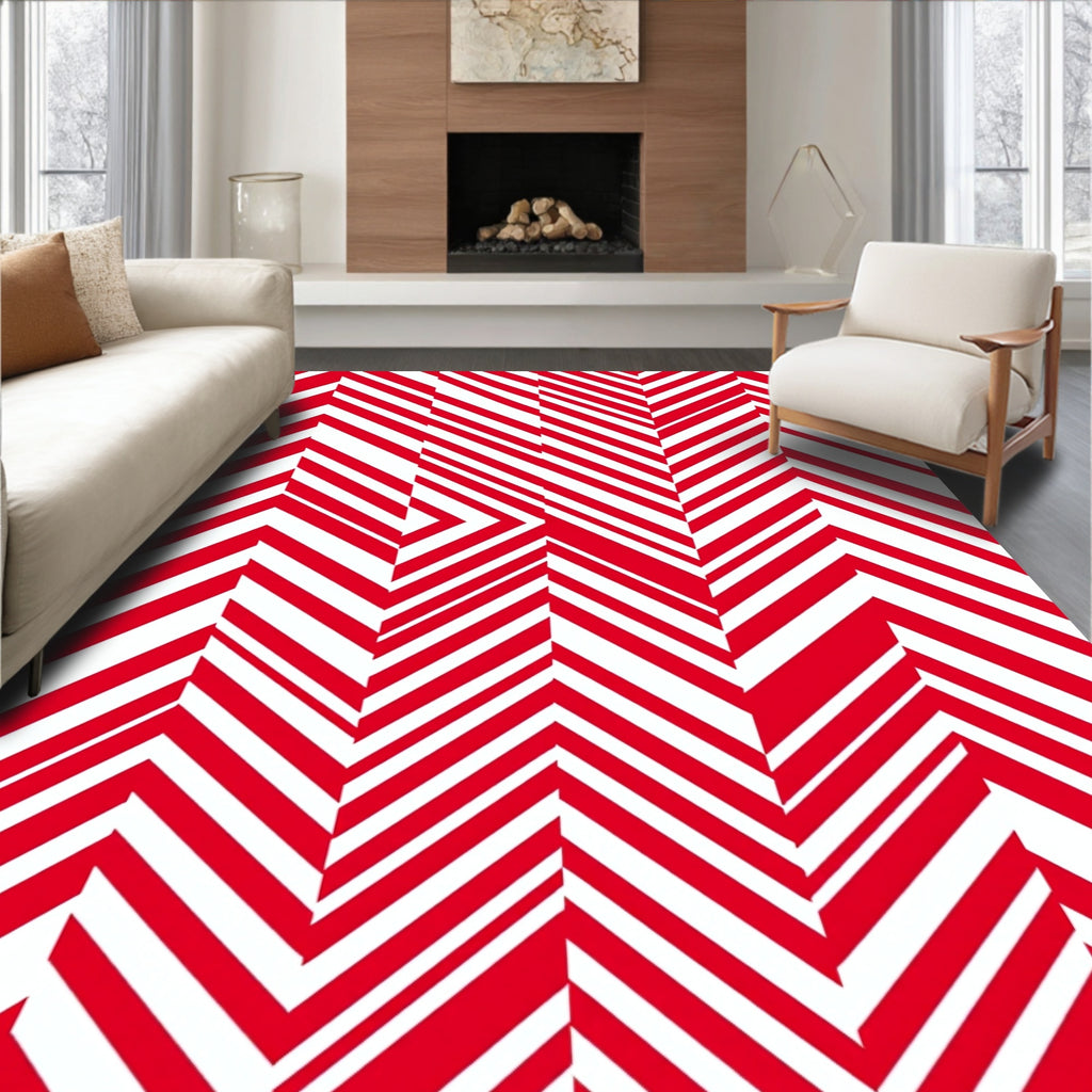 Bold Red Geometric Chevron Rug