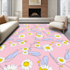 Whimsical Daisy Floral Swirls Pink Rug