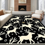 Cream Deer With Snowflakes On Black Rug