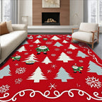 Red Christmas Trees and Elves Rug