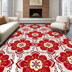 Bold Red Floral Medallion Wallpaper Rug