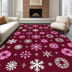 Burgundy White Pink Snowflake Collage Rug
