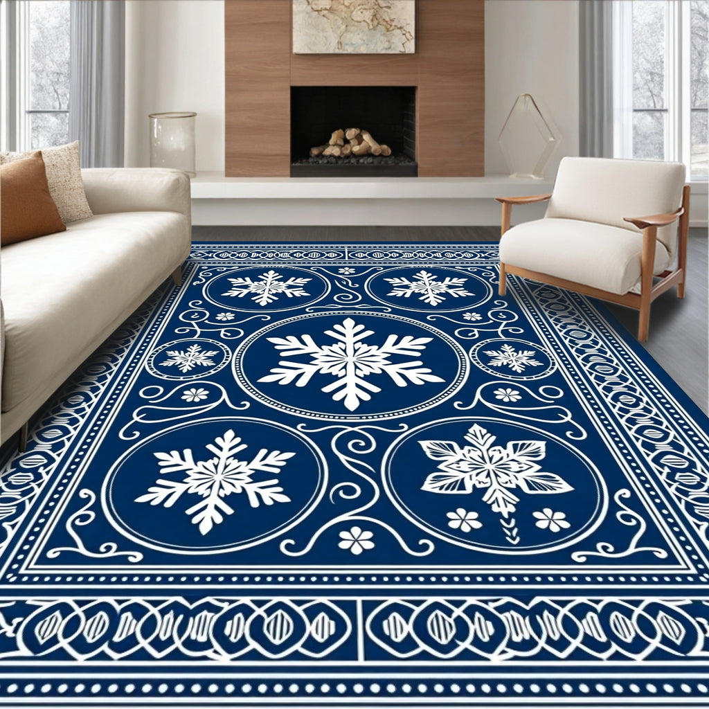 Navy White Snowflake Medallion Rug