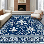 Navy White Snowflake Medallion Rug