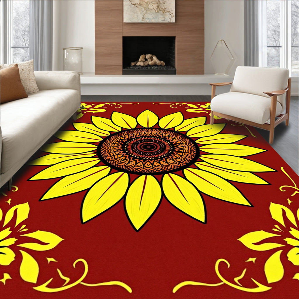 Golden Yellow Sunflower Mandala Art Rug