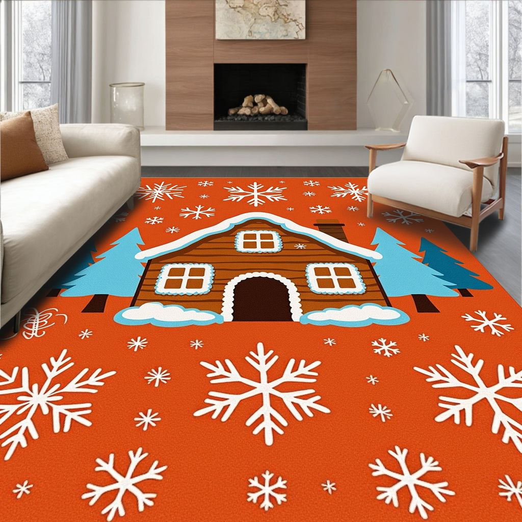 Gingerbread House Snow Flake Scene Rug