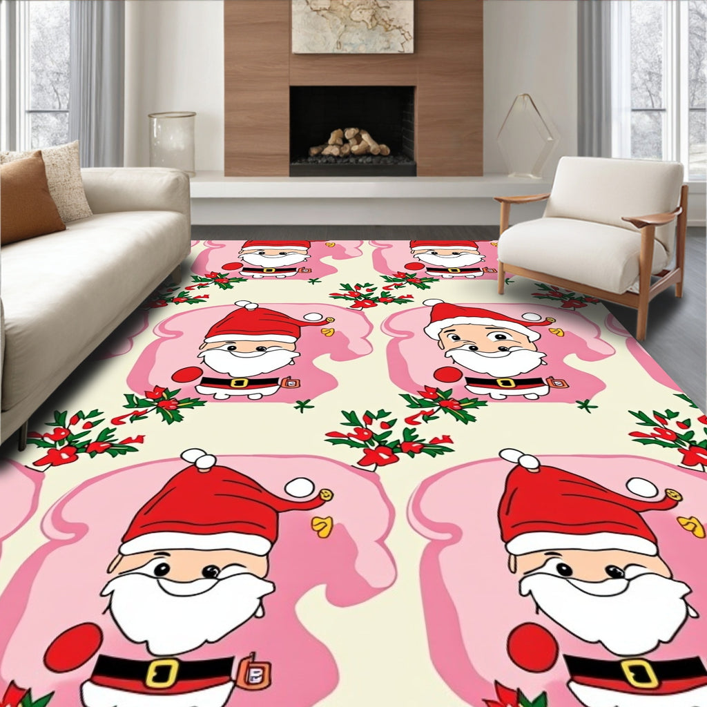 Cute Santa Claus Christmas Holly Rug