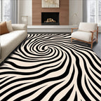Cream Black Swirl Zebra Abstract Rug