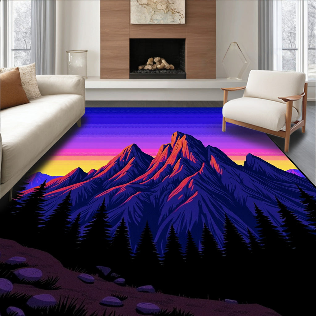 Vibrant Mountain Sunset Landscape Rug