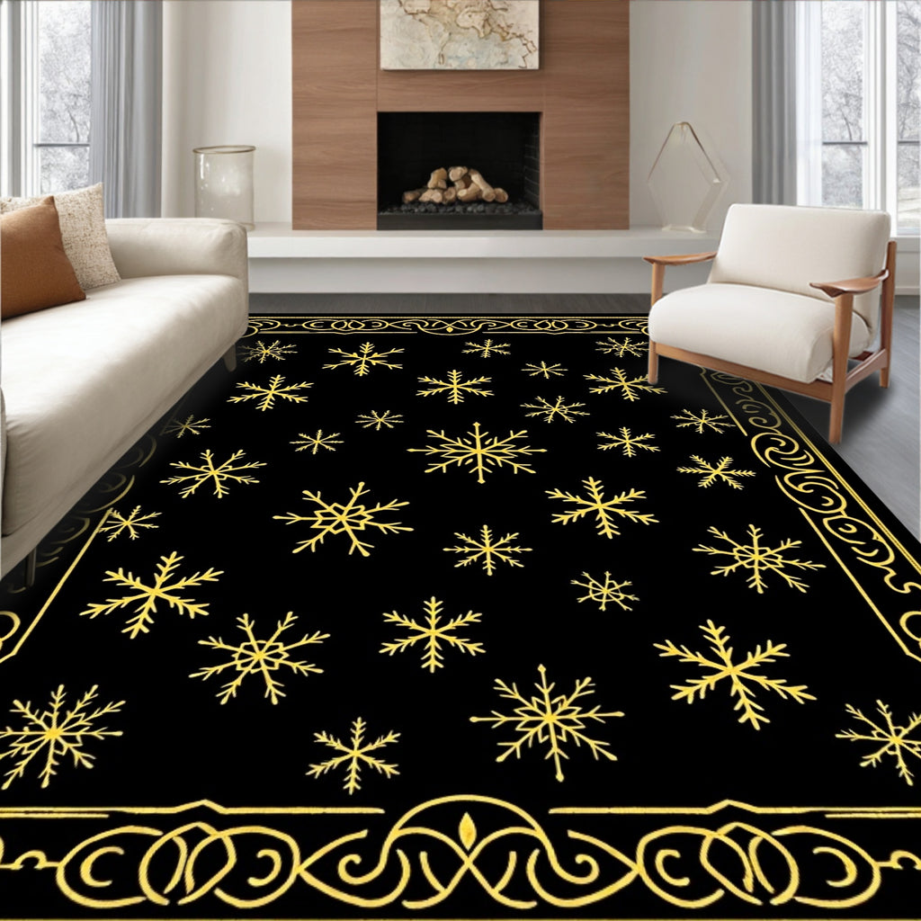 Golden Winter Snowflake Border Rug