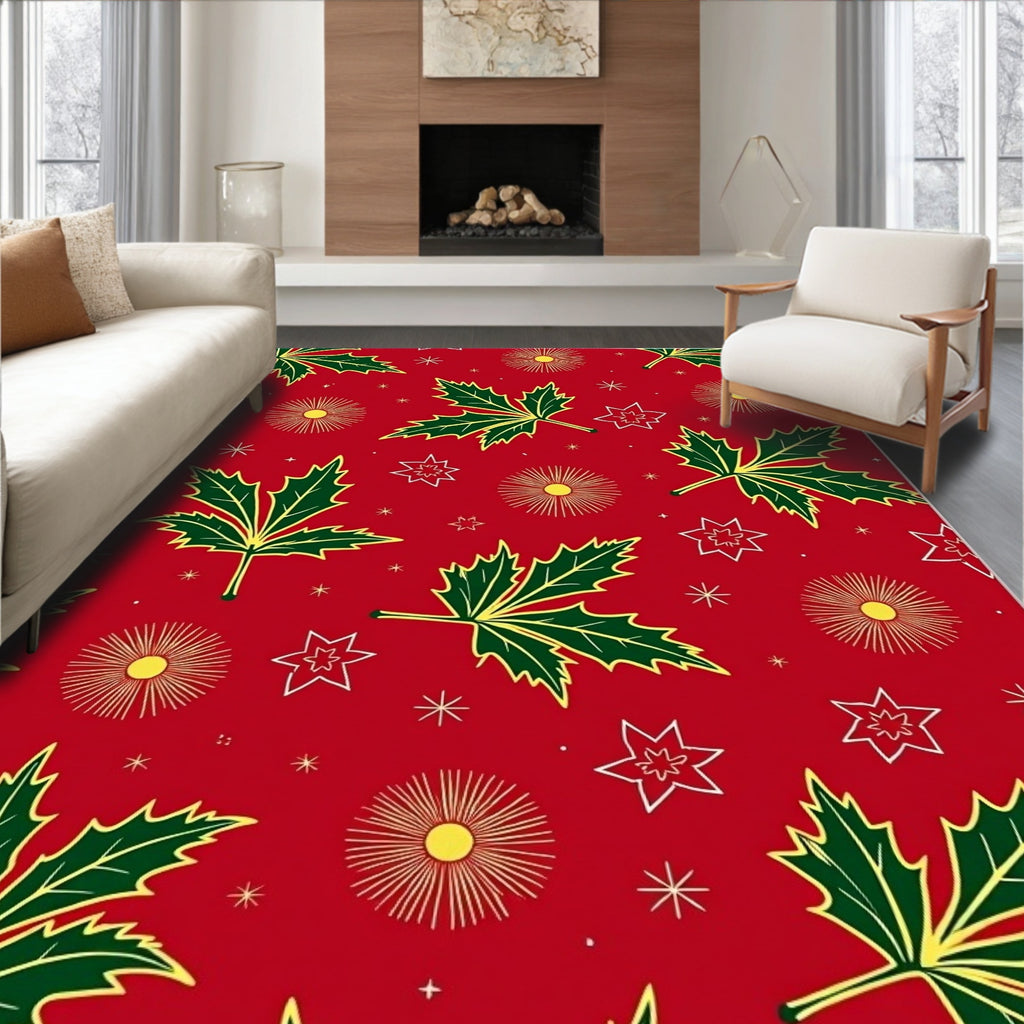 Festive Red Holly Starburst Cluster Rug