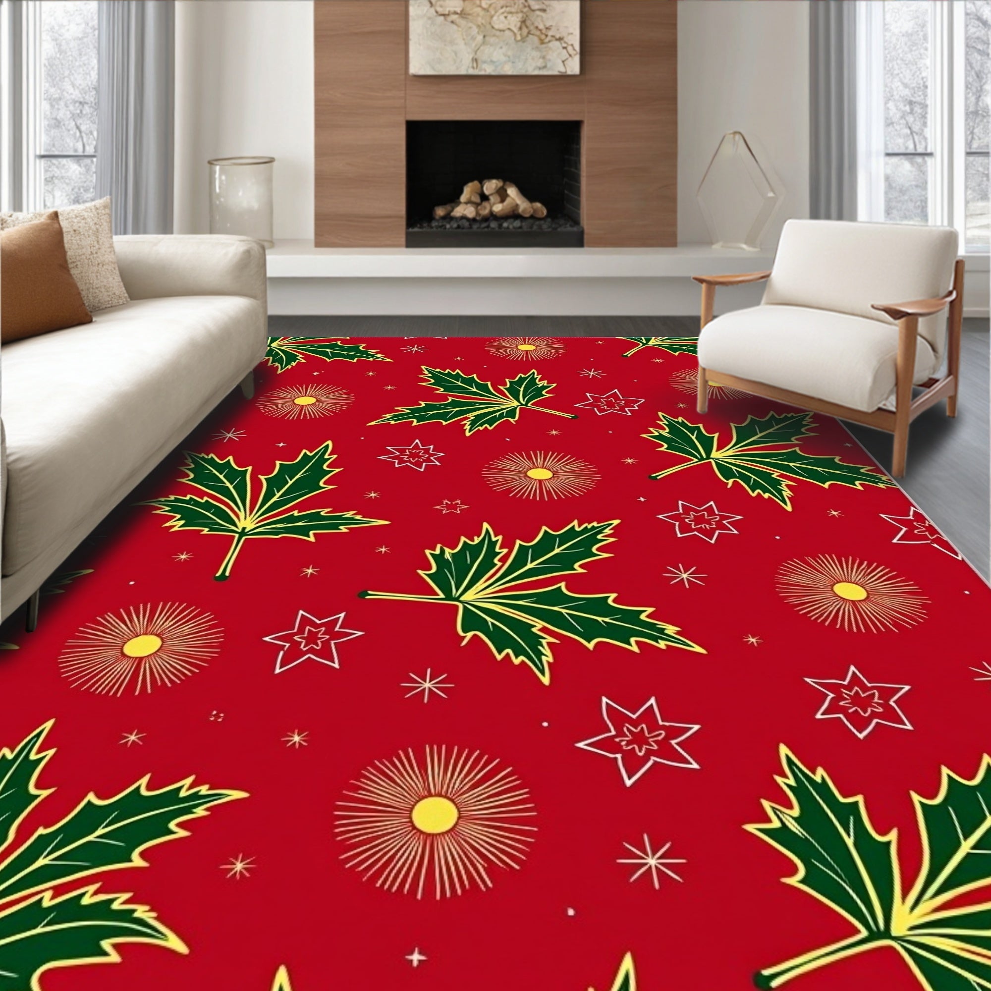 Festive Red Holly Starburst Cluster Rug