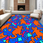 Vivid Orange Cats Abstract Collage Rug