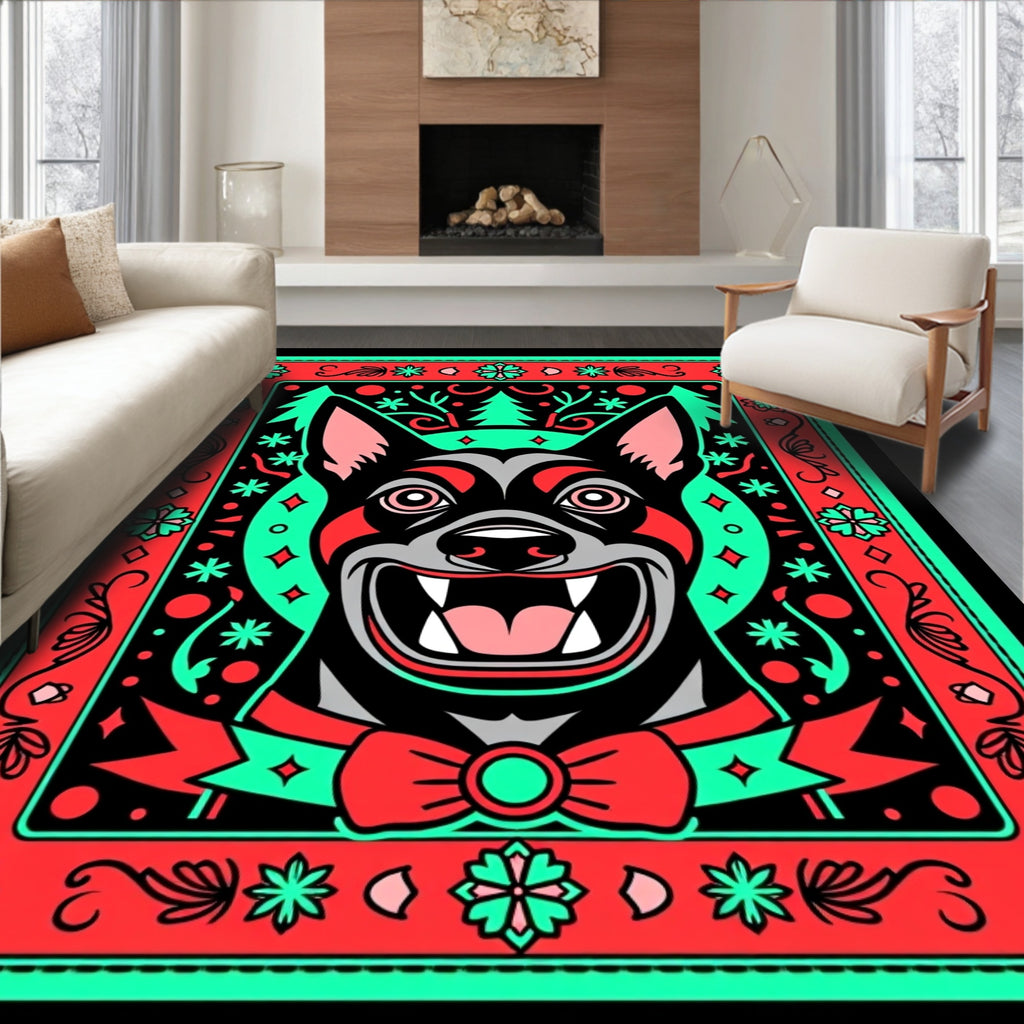 Bold Black Dog Festive Framing Rug