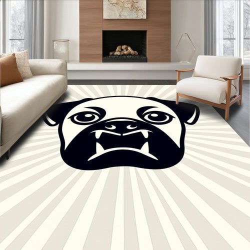 Black White Pug Burst Rug