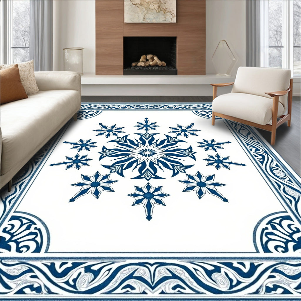Deep Blue Floral Medallion Border Rug