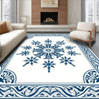 Deep Blue Floral Medallion Border Rug