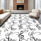 Black White Treble Clef Repeating Pattern Rug