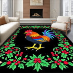 Vibrant Rooster Berry Garland Black Rug