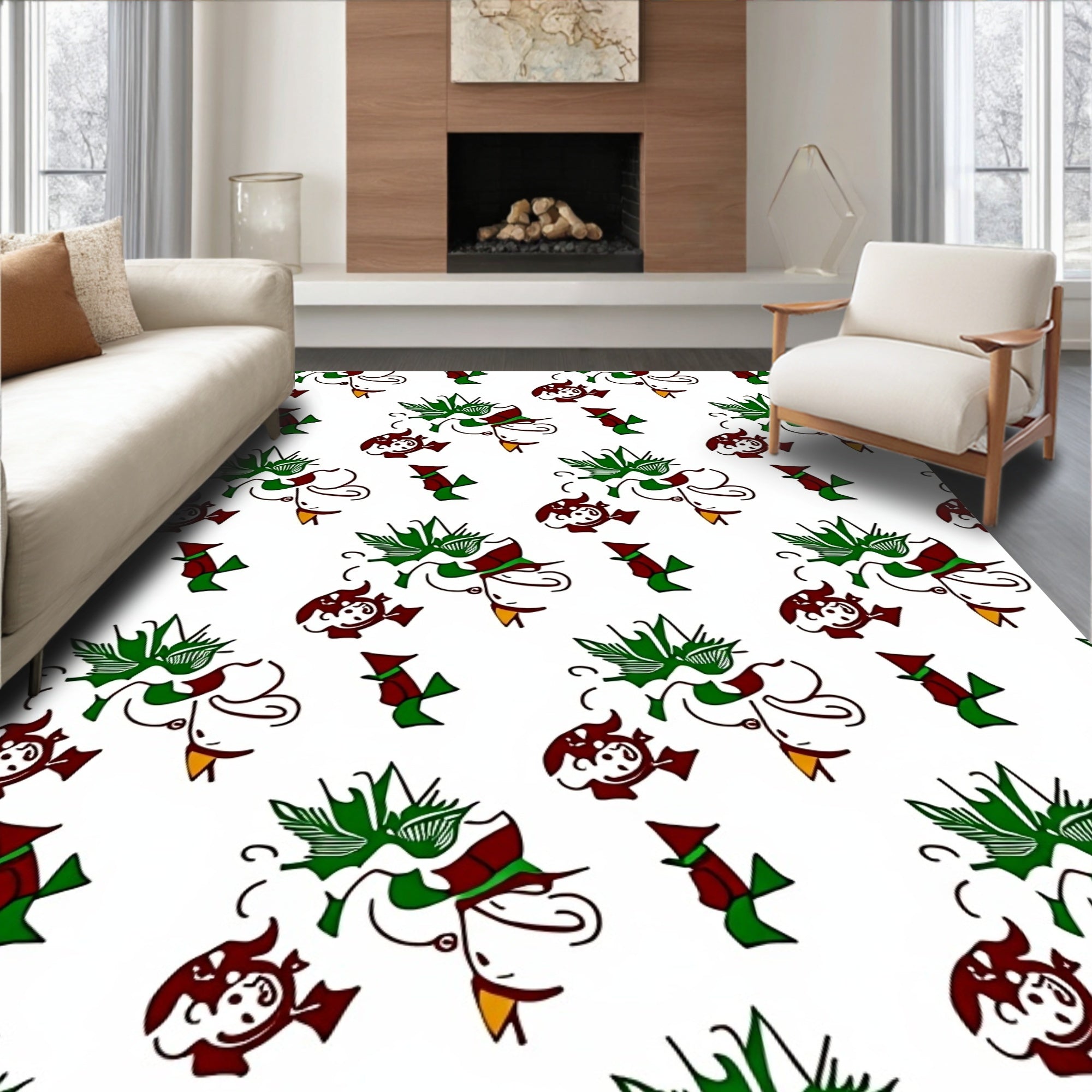 Whimsical Red Green Character Flourish Rug