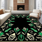Black Cream Green Floral Frame Rug