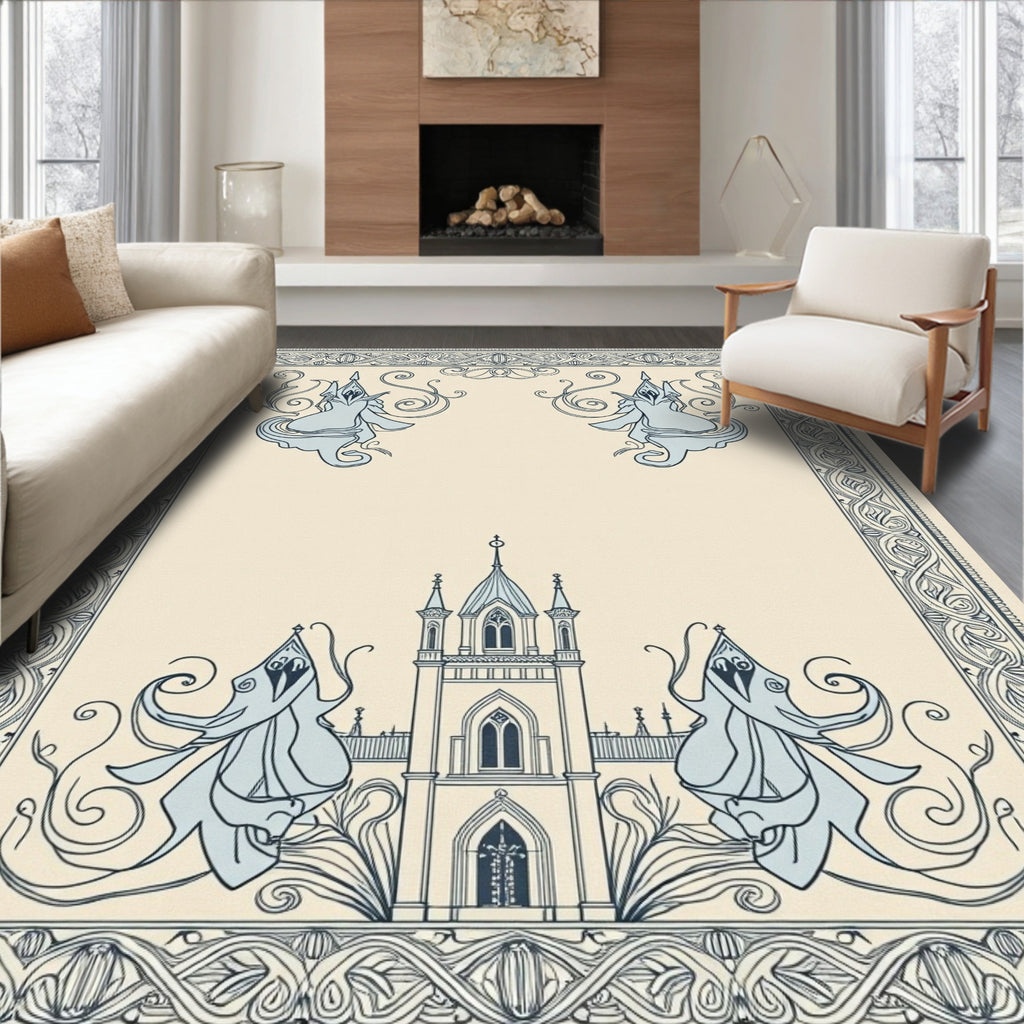 Pale Blue Gothic Castle Swirls Rug