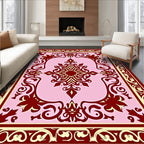 Crimson Floral Swirl Pink Medallion Rug
